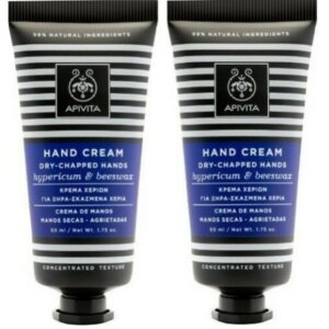 Apivita Dry-Chapped Hands Hypericum & beeswax Κρέμα για Ξηρά-Σκασμένα Χέρια Συμπυκνωμένης Υφής, 2 x 50ml