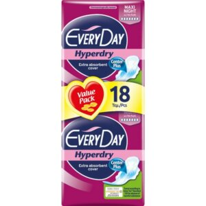 Every Day Hyperdry Maxi Night Ultra Plus Σερβιέτες Νυκτός Μεγαλύτερου Μήκους Με Φτερά 18 τμχ.