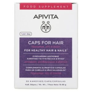Apivita Caps For Hair & Nails Συμπλήρωμα Διατροφής Mε Ιπποφαές, Ψευδάργυρο & Βιοτίνη Για Υγιή Μαλλιά & Νύχια 30caps