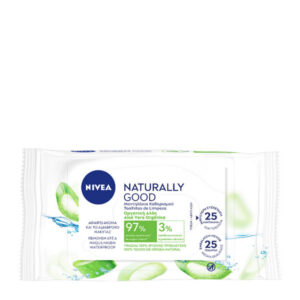 Nivea Naturally Good Μαντηλάκια Καθαρισμού Mε Οργανική Αλόη 25τμχ