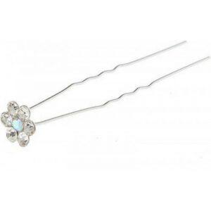 Ro Accessories Φουρκέτα Μαλλιών Λουλούδι Με Λευκό Και Ιριδίζον Στρας 11mm
