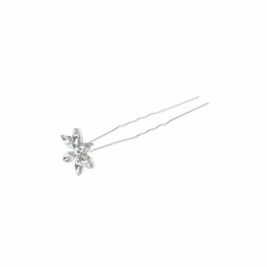 Ro Accessories Φουρκέτα Μαλλιών Λουλούδι Με Λευκό Και Ιριδίζον Στρας 20 mm