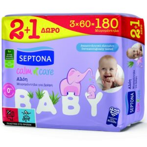 Septona Calm n’ Care Aloe  Μωρομάντηλα Για Βρέφη 3×60τμχ.(2+1)